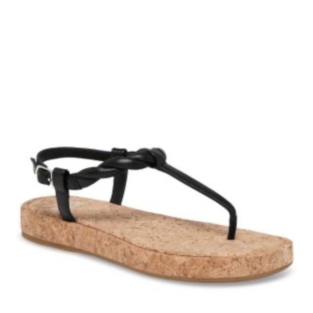 Paige Womens Black Leather‎ Twisted T-Strap Cork Footbed Sandals Size 8.5